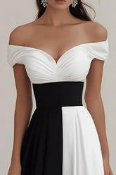 Schulterfreies A Linie Schwarz-Weißes Ballkleid